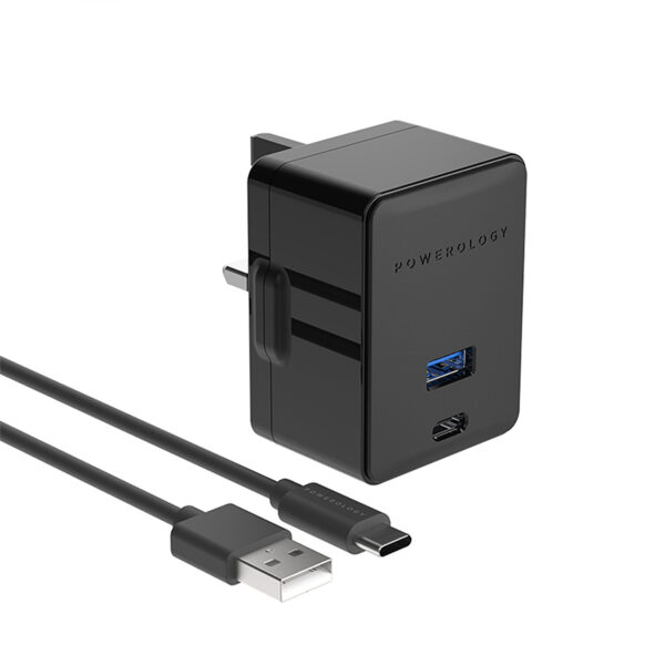 شارژر دیواری پاورولوجی مدل P36PDQCUKCBK به همراه کابل تبدیل USB-C